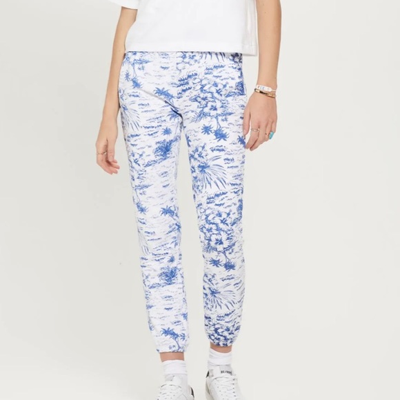 Goldie High Rise Pima Tropical Print Cotton Slub Joggers - Picture 2 of 15